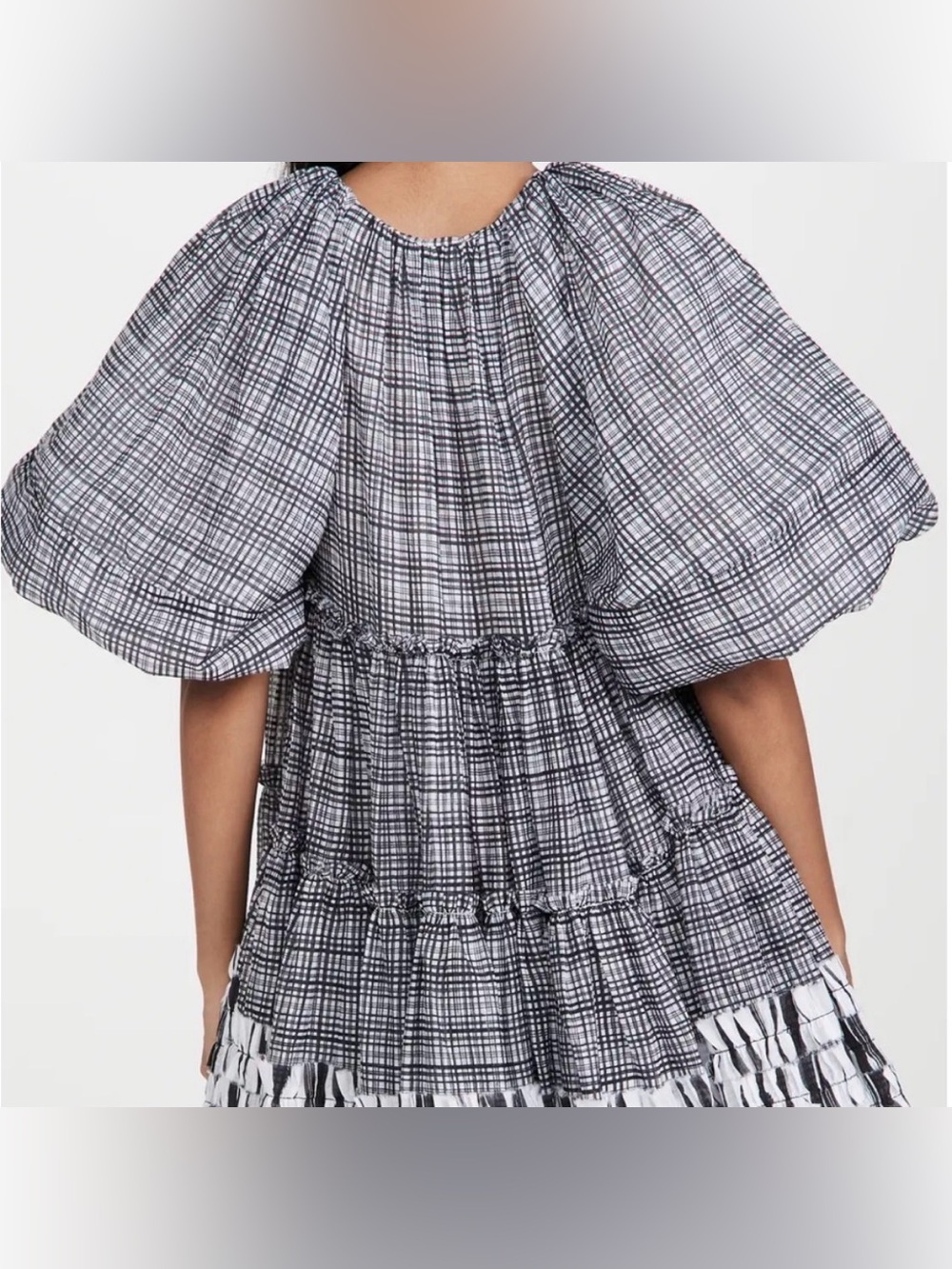Aje Memento Black White Plaid Print Cotton Tiered Mini Dress - Picture 4 of 16